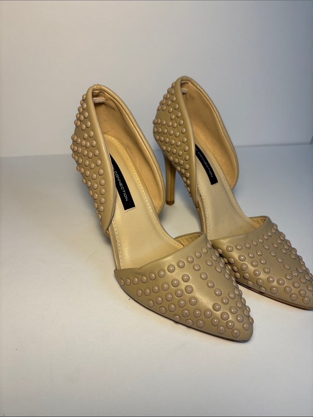 French Connection Nude Stud-Embellished Pointed Heels